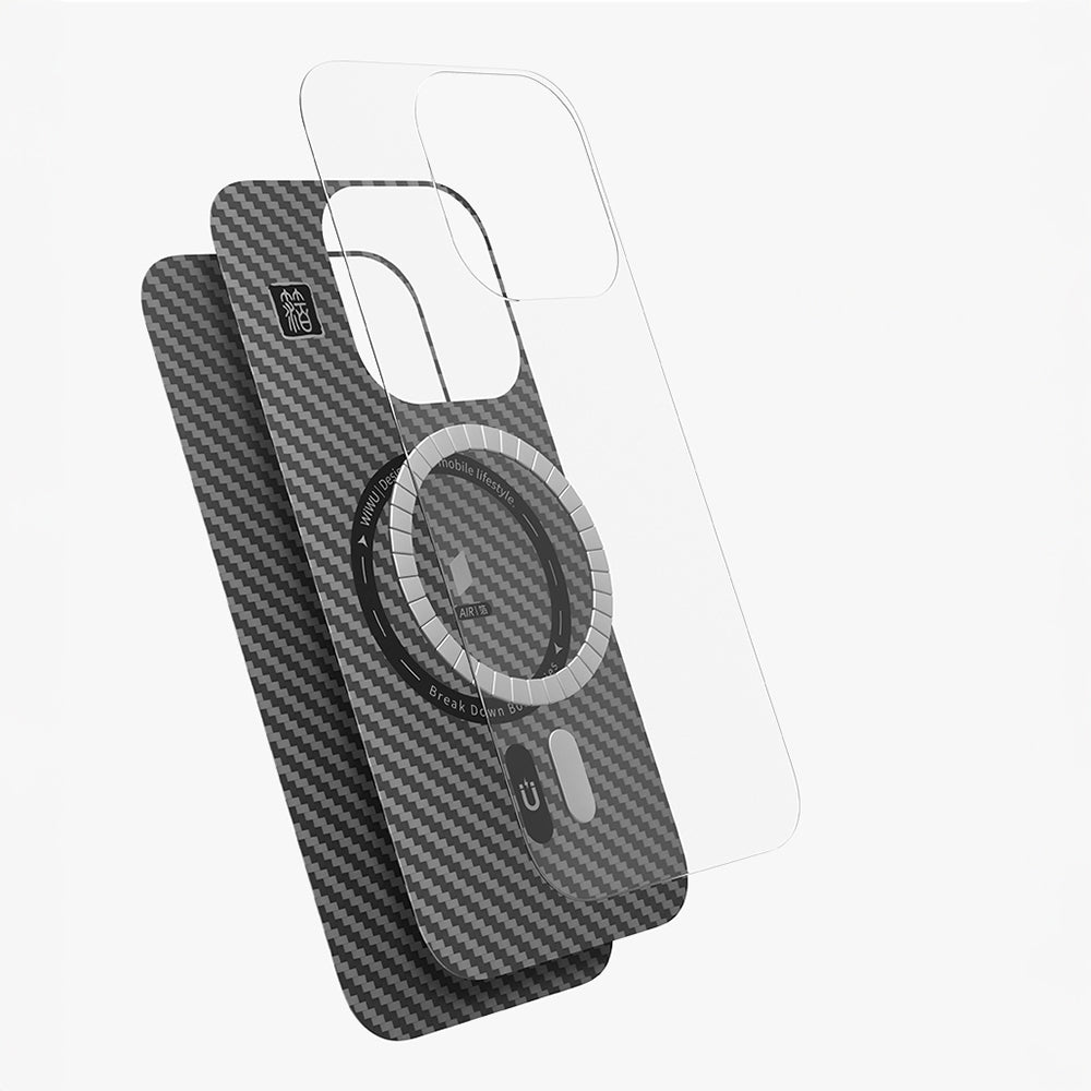 iPhone 16 Pro Kılıf Wiwu DCC-206 M-safe Şarj Özellikli Kamera Standlı Aramid Fiber Tasarım Kevlar Kılıf