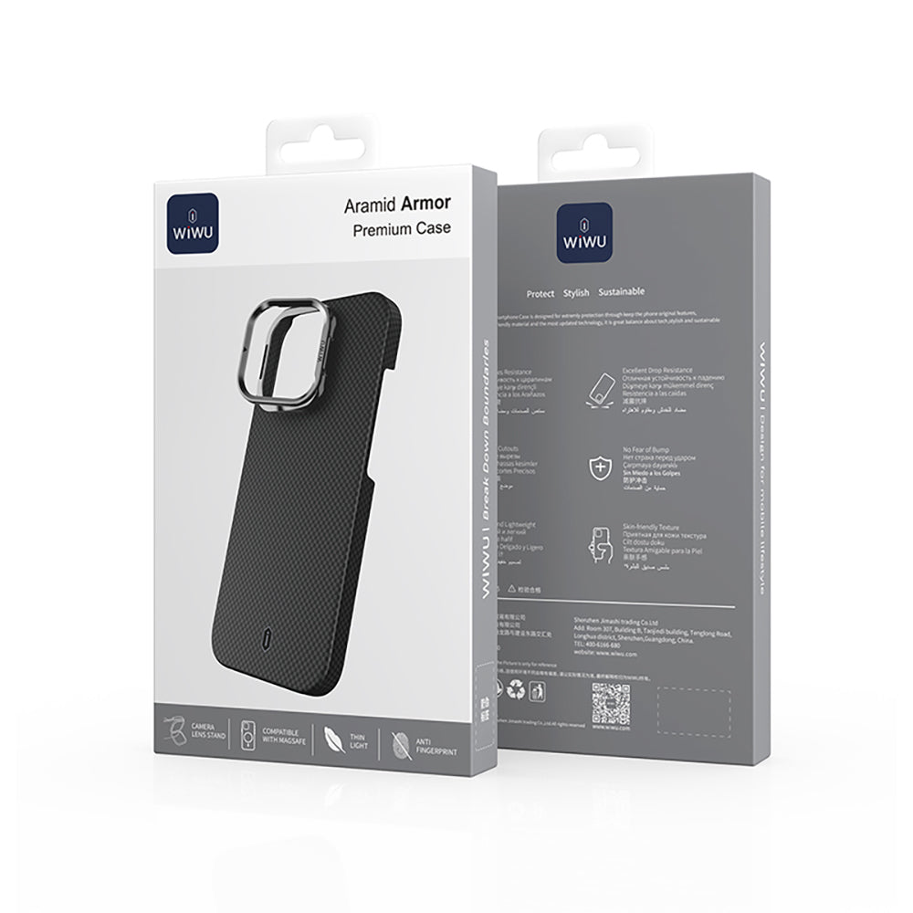iPhone 16 Pro Kılıf Wiwu DCC-208 M-safe Şarj Özellikli Kamera Standlı Aramid Fiber Tasarım Kılıf