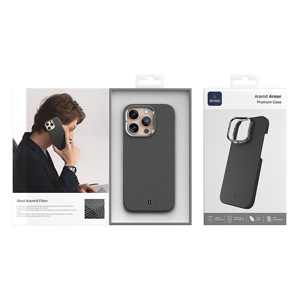 iPhone 16 Pro Kılıf Wiwu DCC-208 M-safe Şarj Özellikli Kamera Standlı Aramid Fiber Tasarım Kılıf
