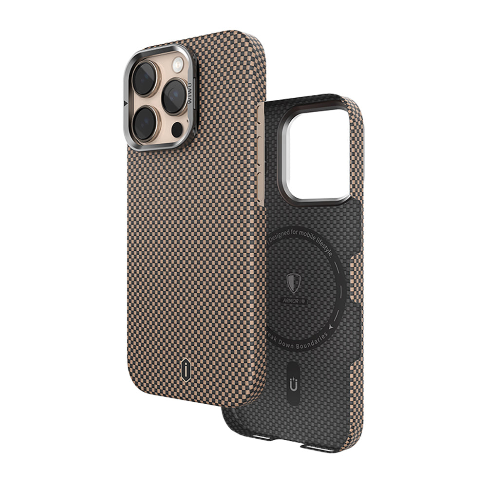 iPhone 16 Pro Kılıf Wiwu DCC-208 M-safe Şarj Özellikli Kamera Standlı Aramid Fiber Tasarım Kevlar Kılıf