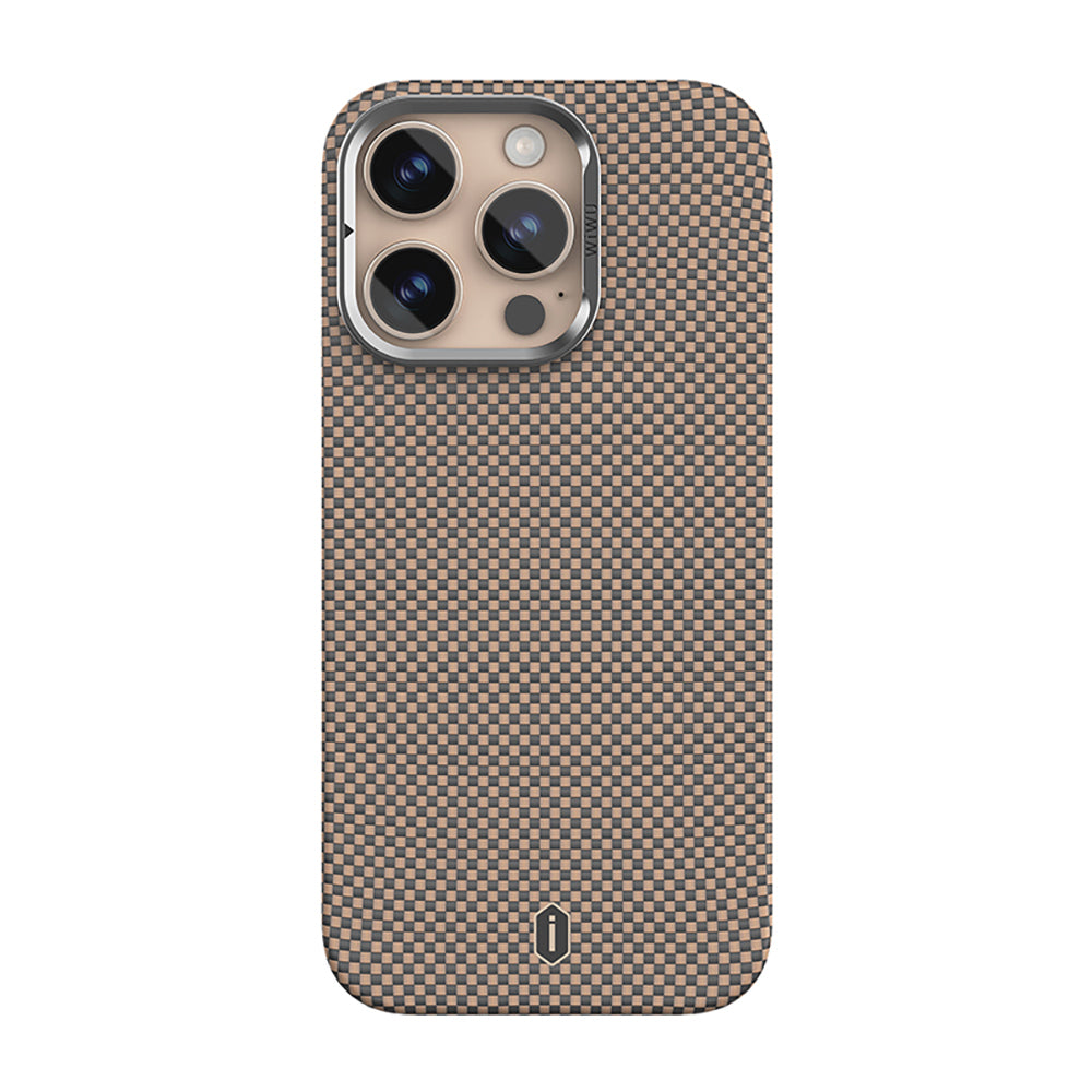 iPhone 16 Pro Kılıf Wiwu DCC-208 M-safe Şarj Özellikli Kamera Standlı Aramid Fiber Tasarım Kevlar Kılıf