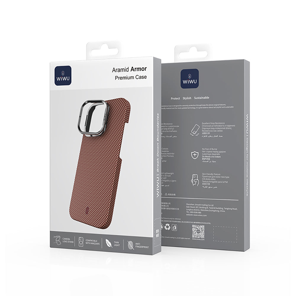 iPhone 16 Pro Kılıf Wiwu DCC-208 M-safe Şarj Özellikli Kamera Standlı Aramid Fiber Tasarım Kevlar Kılıf