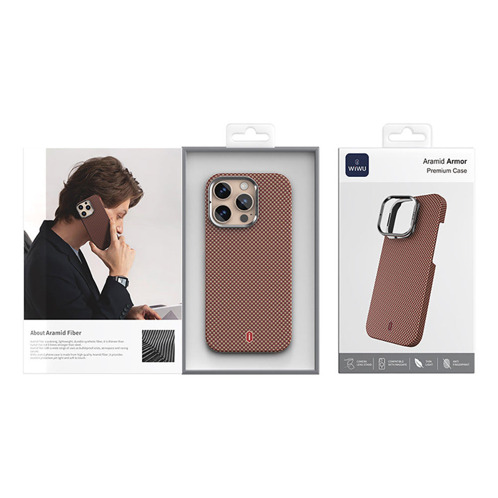 iPhone 16 Pro Kılıf Wiwu DCC-208 M-safe Şarj Özellikli Kamera Standlı Aramid Fiber Tasarım Kevlar Kılıf