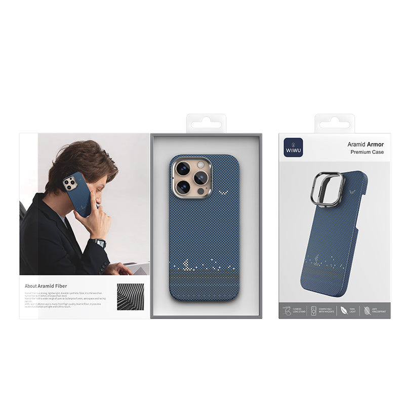 iPhone 16 Pro Kılıf Wiwu DCC-209 M-safe Şarj Özellikli Kamera Standlı Aramid Fiber Tasarım Kılıf