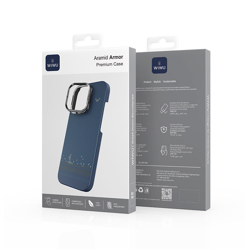 iPhone 16 Pro Kılıf Wiwu DCC-209 M-safe Şarj Özellikli Kamera Standlı Aramid Fiber Tasarım Kevlar Kılıf