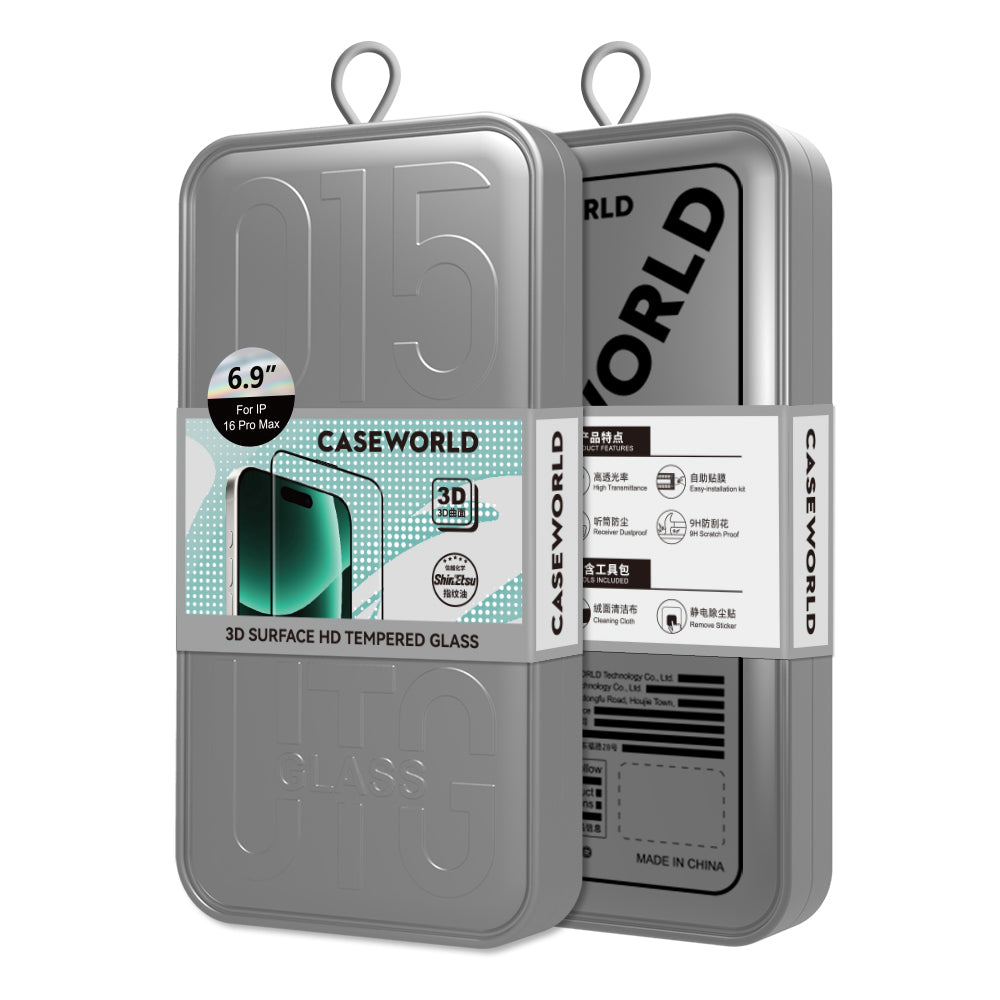 iPhone 16 Pro Max CaseWorld 0.25mm HD 3D Temperli Cam Ekran Koruyucu + Uygulama Aparatlı