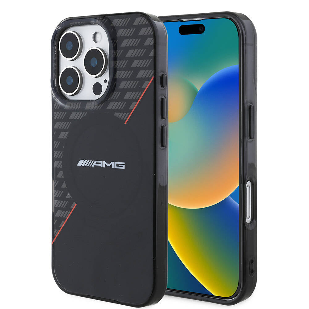 iPhone 16 Pro Max Kılıf AMG Orijinal Lisanslı M-safe Şarj Özellikli Çift Katmanlı Kırmızı Çapraz Çizgili Kılıf
