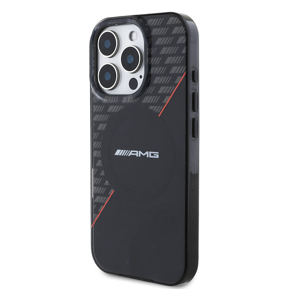 iPhone 16 Pro Max Kılıf AMG Orijinal Lisanslı M-safe Şarj Özellikli Çift Katmanlı Kırmızı Çapraz Çizgili Kılıf