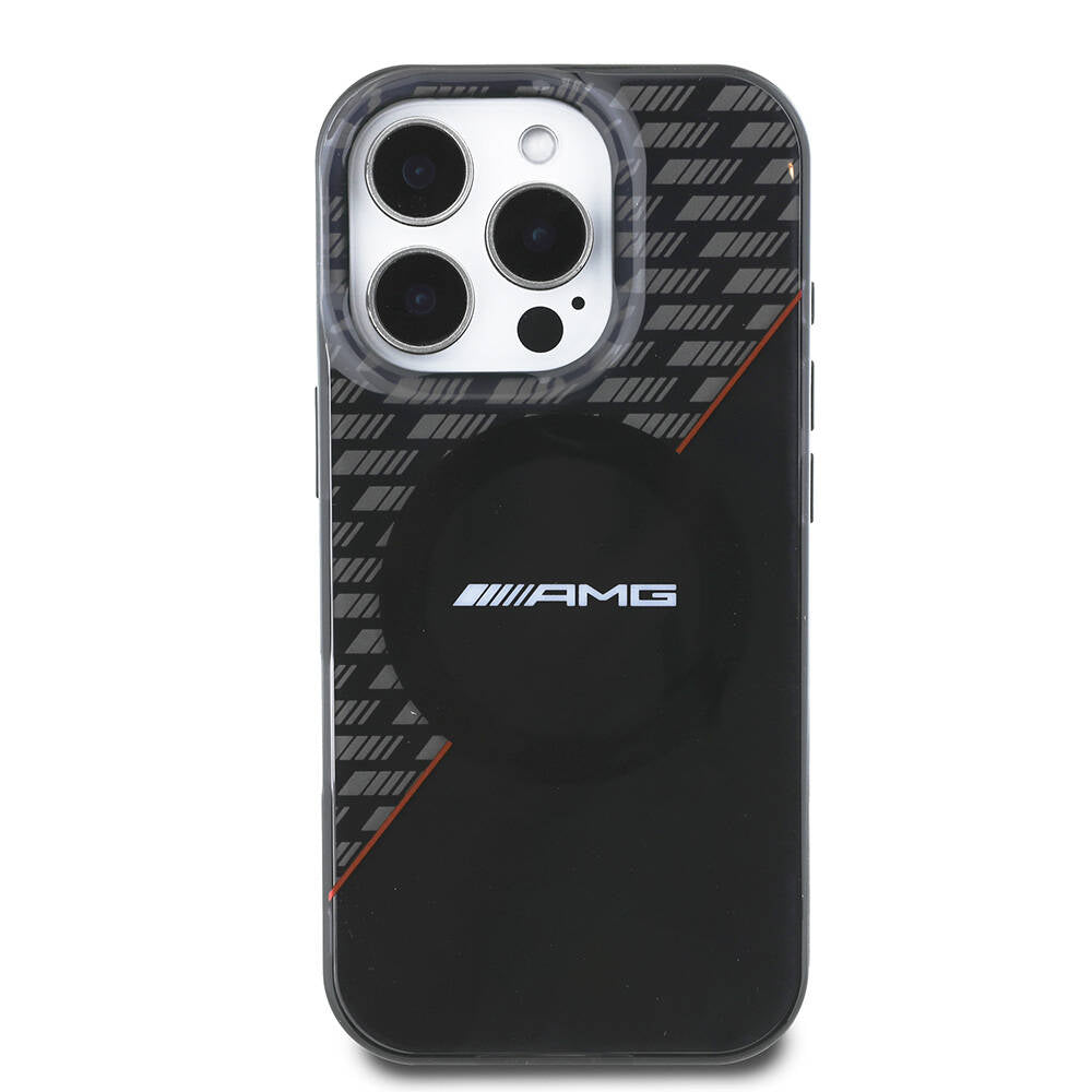 iPhone 16 Pro Max Kılıf AMG Orijinal Lisanslı M-safe Şarj Özellikli Çift Katmanlı Kırmızı Çapraz Çizgili Kılıf