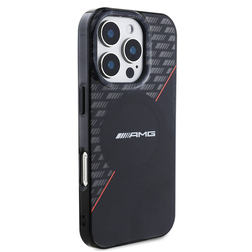 iPhone 16 Pro Max Kılıf AMG Orijinal Lisanslı M-safe Şarj Özellikli Çift Katmanlı Kırmızı Çapraz Çizgili Kılıf