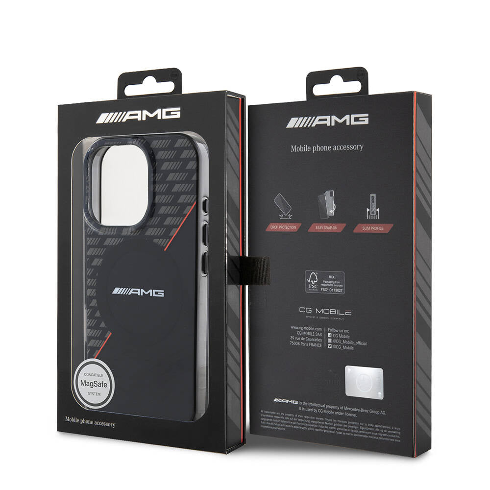 iPhone 16 Pro Max Kılıf AMG Orijinal Lisanslı M-safe Şarj Özellikli Çift Katmanlı Kırmızı Çapraz Çizgili Kılıf