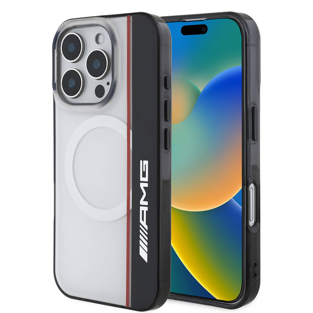 iPhone 16 Pro Max Kılıf AMG Orijinal Lisanslı M-safe Şarj Özellikli IML Baskı Logolu Çift Katmanlı Bow Lines Kılıf