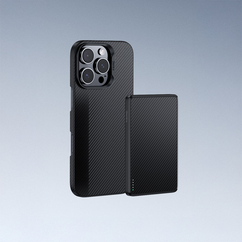 iPhone 16 Pro Max Kılıf Benks M-safe Şarj Özellikli Metal Kamera Çerçeveli Magnetik ArmorAir 600D Kevlar Karbon Fiber Kılıf
