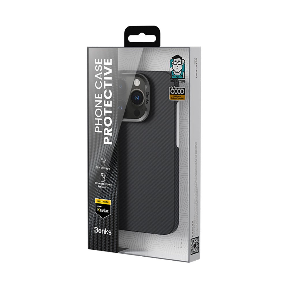 iPhone 16 Pro Max Kılıf Benks M-safe Şarj Özellikli Metal Kamera Çerçeveli Magnetik ArmorAir 600D Kevlar Karbon Fiber Kılıf