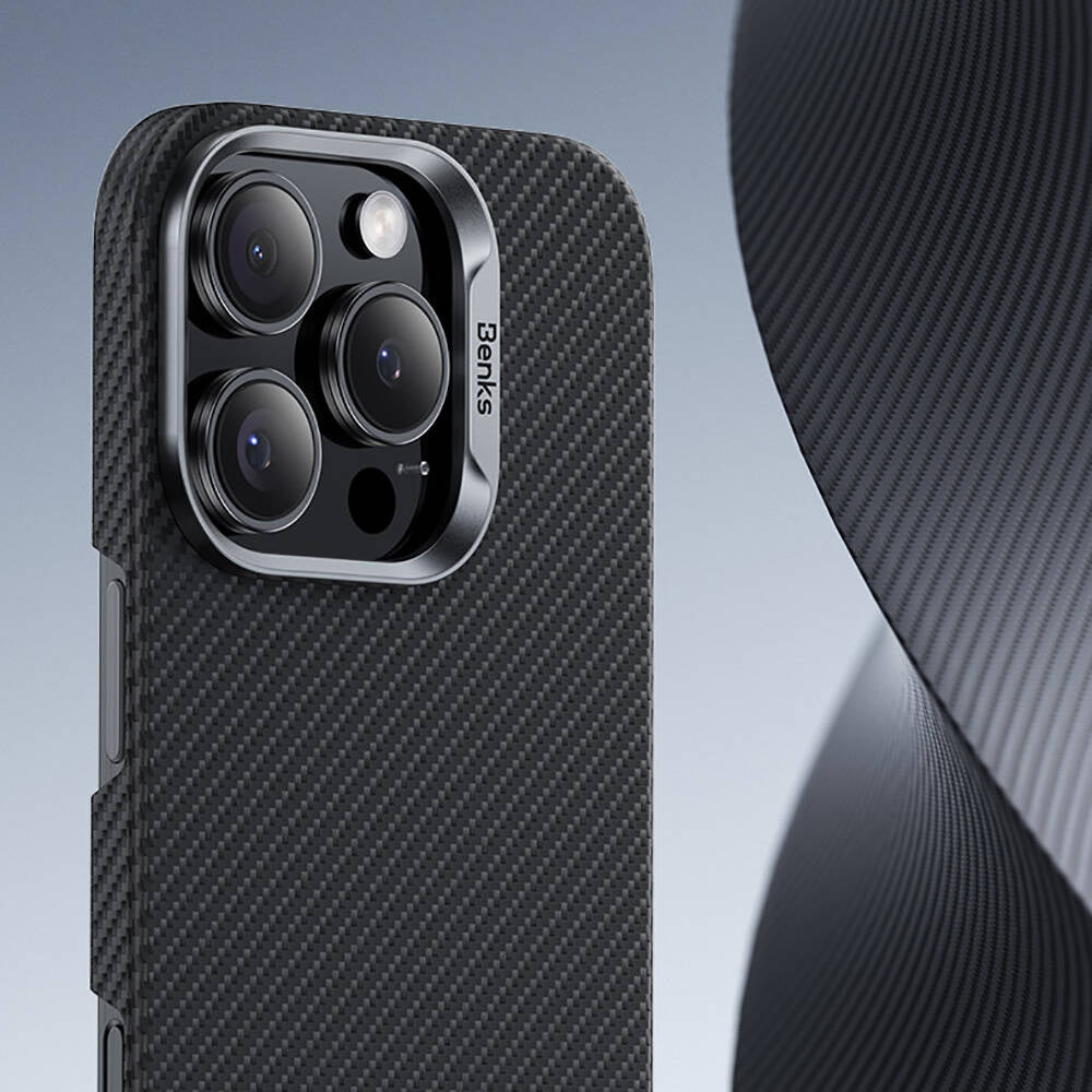 iPhone 16 Pro Max Kılıf Benks M-safe Şarj Özellikli Magnetik ArmorAir 600D Kevlar Karbon Fiber Kılıf