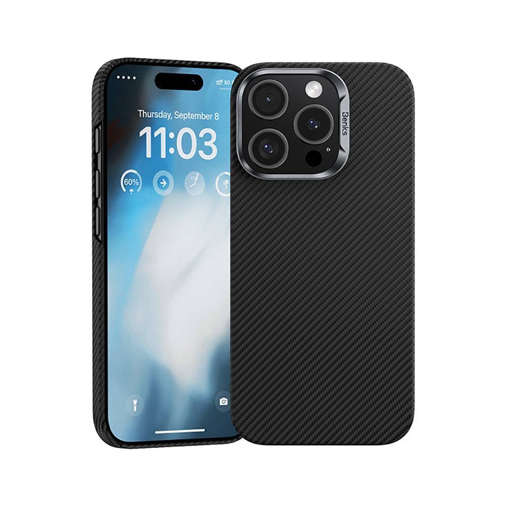 iPhone 16 Pro Max Kılıf Benks M-safe Şarj Özellikli Magnetik ArmorAir 600D Kevlar Karbon Fiber Kılıf