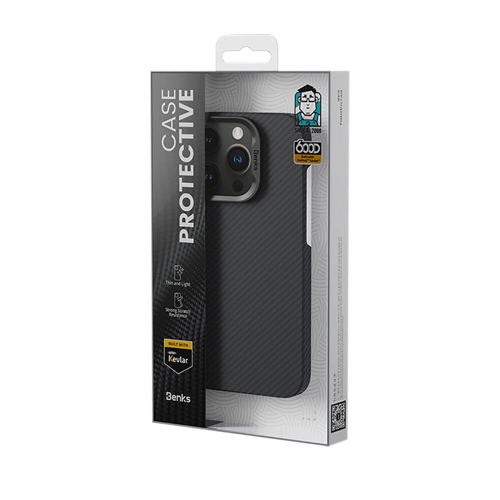 iPhone 16 Pro Max Kılıf Benks M-safe Şarj Özellikli Magnetik ArmorAir 600D Kevlar Karbon Fiber Kılıf