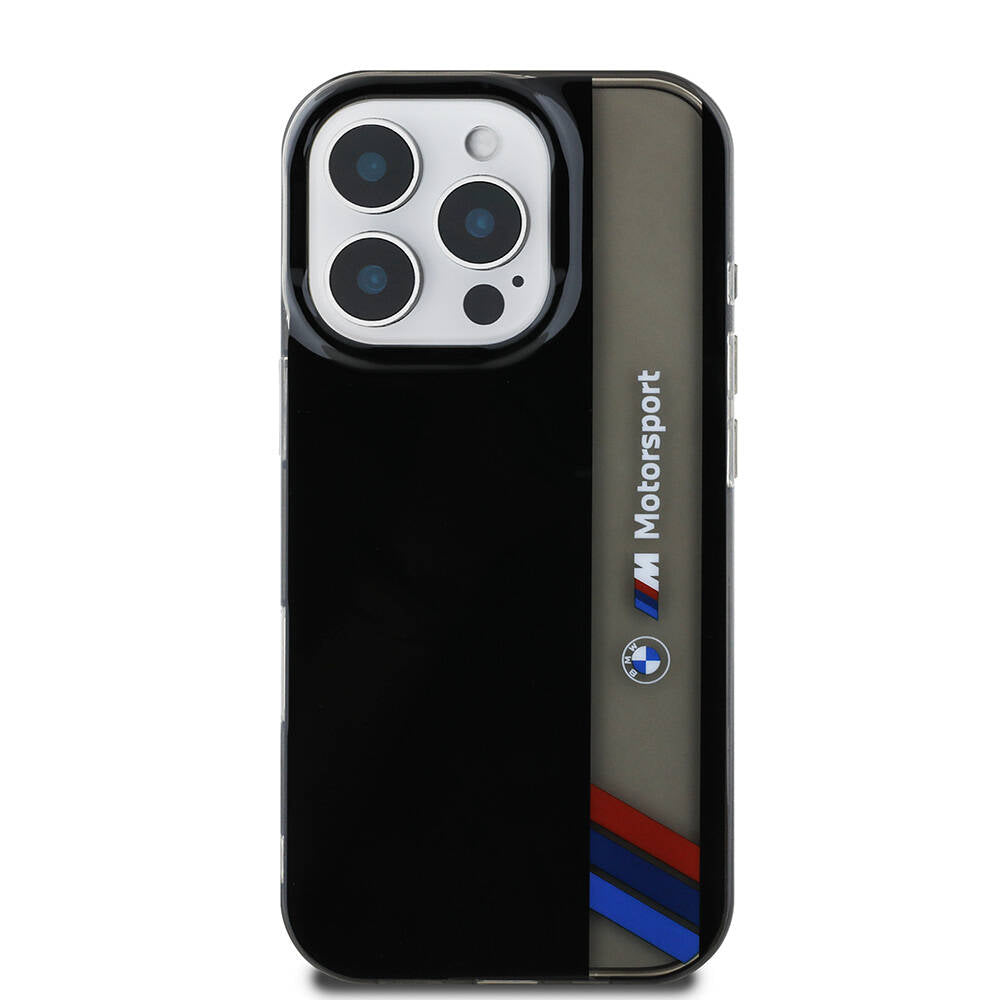 iPhone 16 Pro Max Kılıf BMW Orijinal Lisanslı M Logolu Üç Renk Çizgili Motorsport Vertical Stripe Kılıf