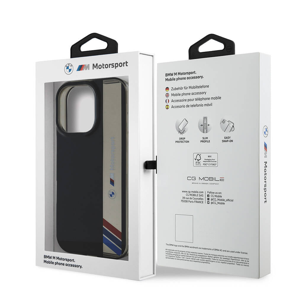 iPhone 16 Pro Max Kılıf BMW Orijinal Lisanslı M Logolu Üç Renk Çizgili Motorsport Vertical Stripe Kılıf