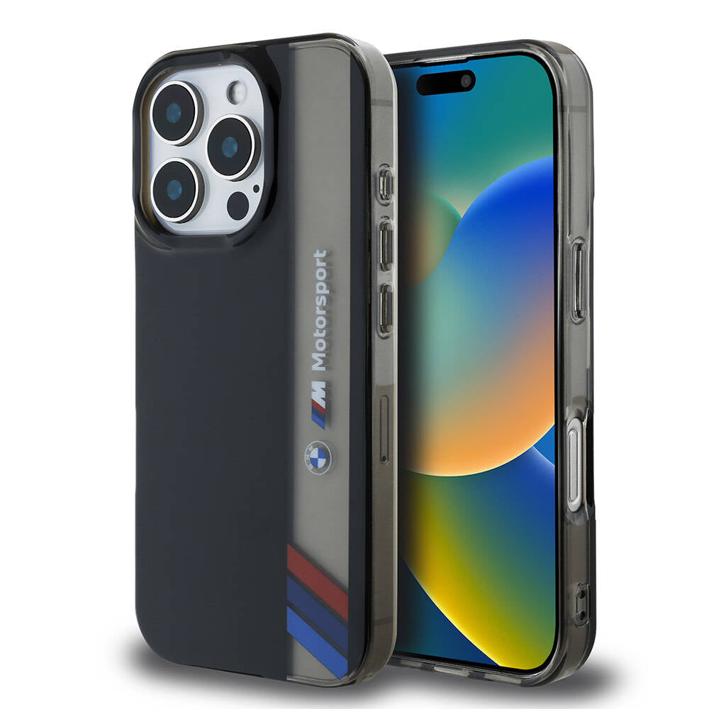 iPhone 16 Pro Max Kılıf BMW Orijinal Lisanslı M Logolu Üç Renk Çizgili Motorsport Vertical Stripe Kılıf