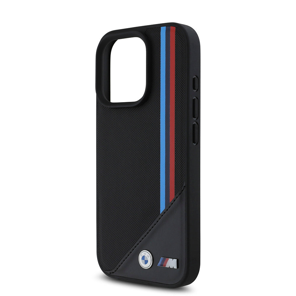iPhone 16 Pro Max Kılıf BMW Orijinal Lisanslı M-safe Şarj Özellikli M Logolu Üç Çizgili Dikiş Detaylı Meshed Tricolor Stripes Kılıf