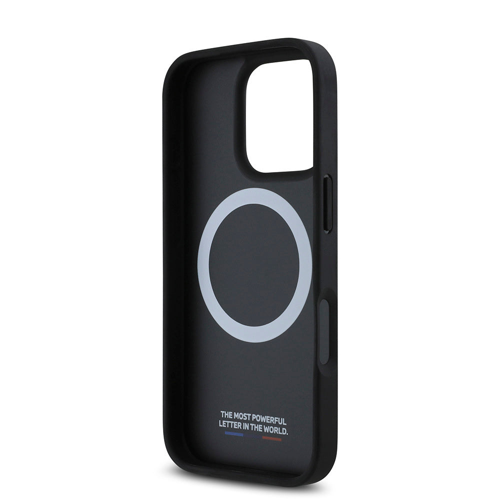 iPhone 16 Pro Max Kılıf BMW Orijinal Lisanslı M-safe Şarj Özellikli M Logolu Üç Çizgili Dikiş Detaylı Meshed Tricolor Stripes Kılıf