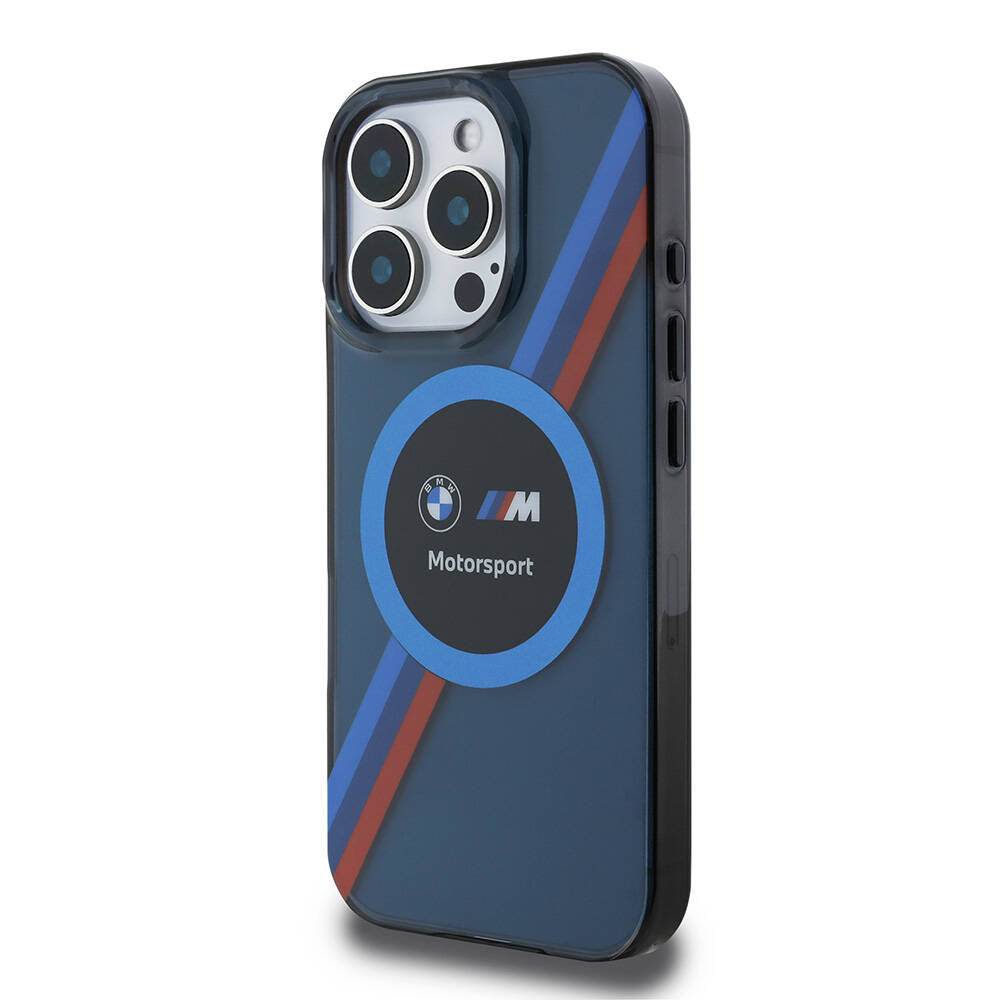 iPhone 16 Pro Max Kılıf BMW Orijinal Lisanslı M-safe Şarj Özellikli M Logolu Üç Renk Çizgili Motorsport Circle Kılıf