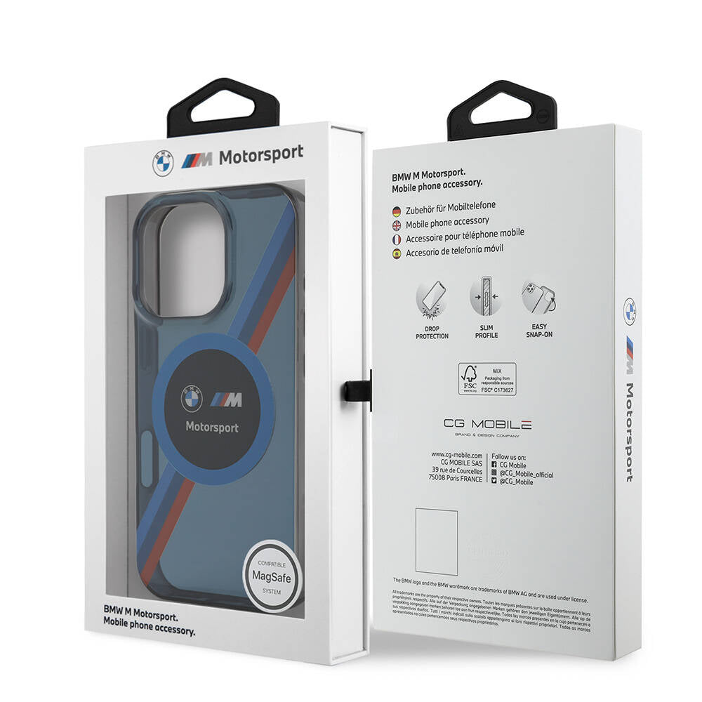 iPhone 16 Pro Max Kılıf BMW Orijinal Lisanslı M-safe Şarj Özellikli M Logolu Üç Renk Çizgili Motorsport Circle Kılıf