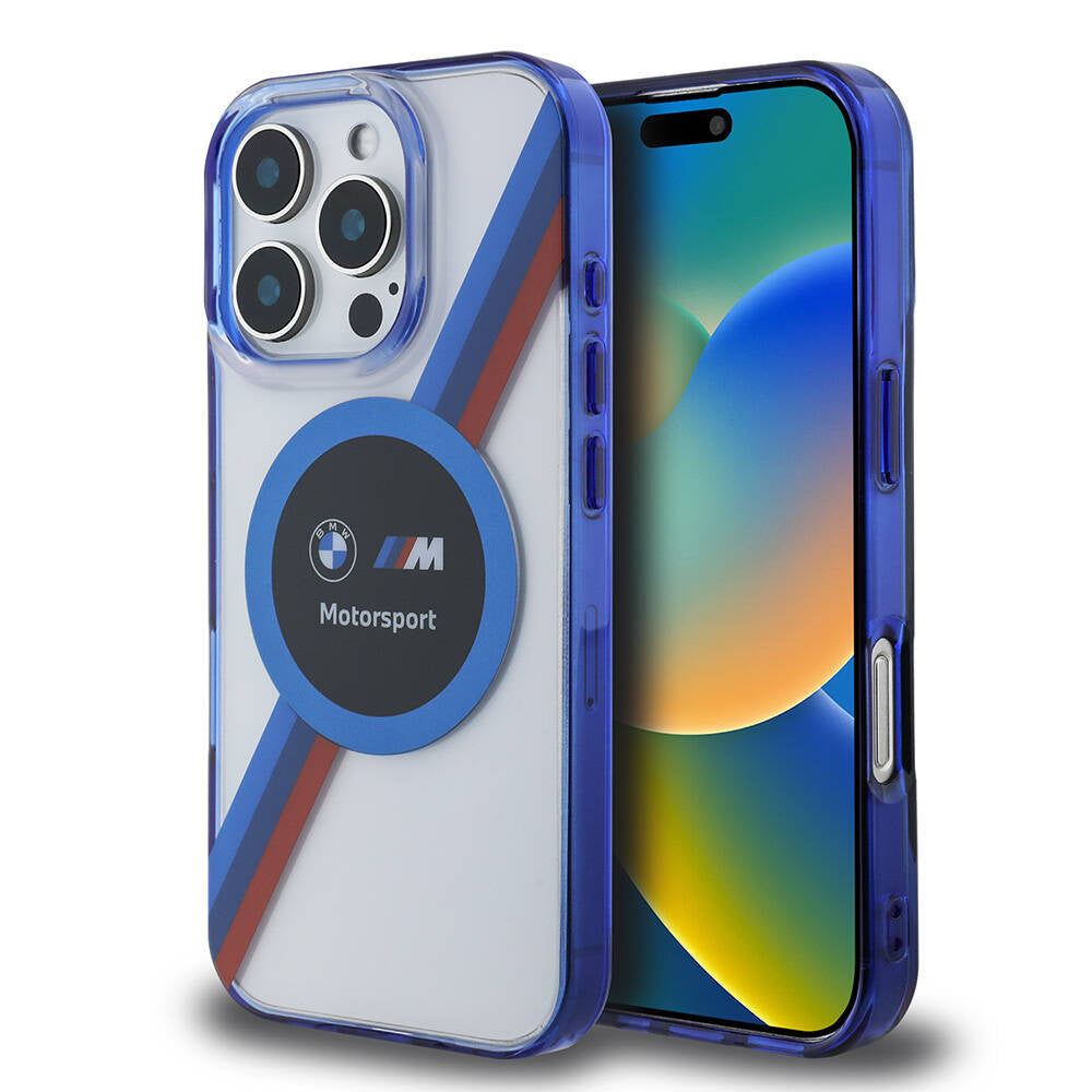 iPhone 16 Pro Max Kılıf BMW Orijinal Lisanslı M-safe Şarj Özellikli M Logolu Üç Renk Çizgili Motorsport Circle Kılıf