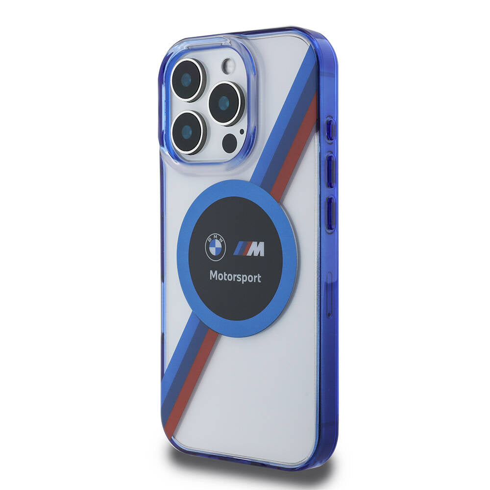 iPhone 16 Pro Max Kılıf BMW Orijinal Lisanslı M-safe Şarj Özellikli M Logolu Üç Renk Çizgili Motorsport Circle Kılıf