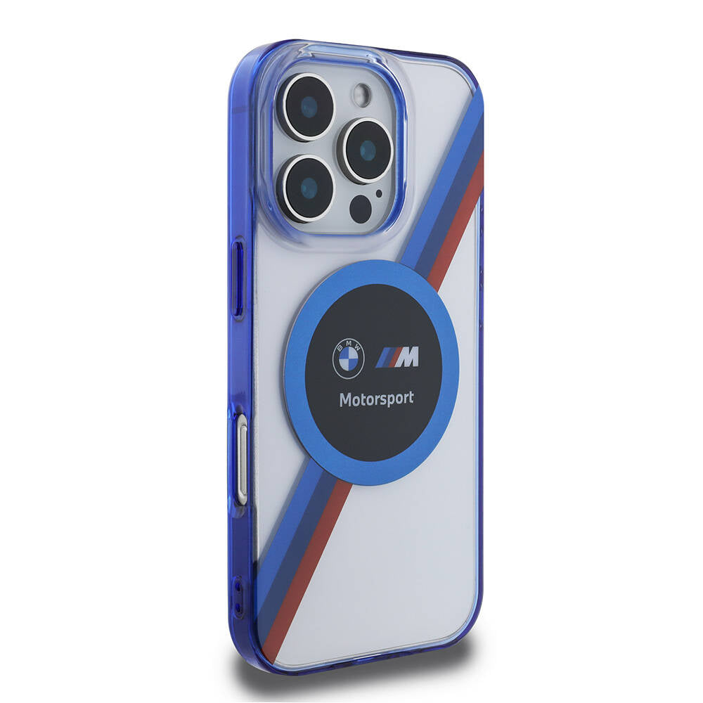 iPhone 16 Pro Max Kılıf BMW Orijinal Lisanslı M-safe Şarj Özellikli M Logolu Üç Renk Çizgili Motorsport Circle Kılıf