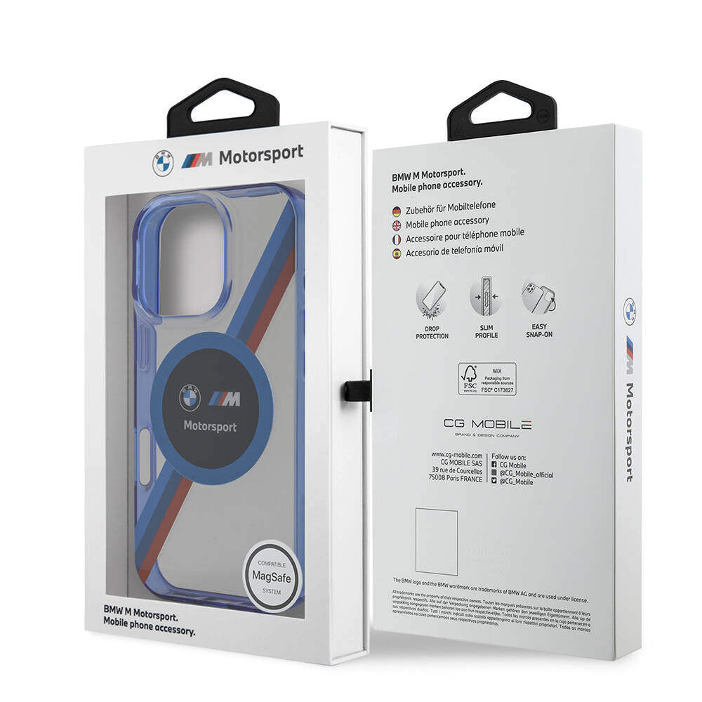iPhone 16 Pro Max Kılıf BMW Orijinal Lisanslı M-safe Şarj Özellikli M Logolu Üç Renk Çizgili Motorsport Circle Kılıf