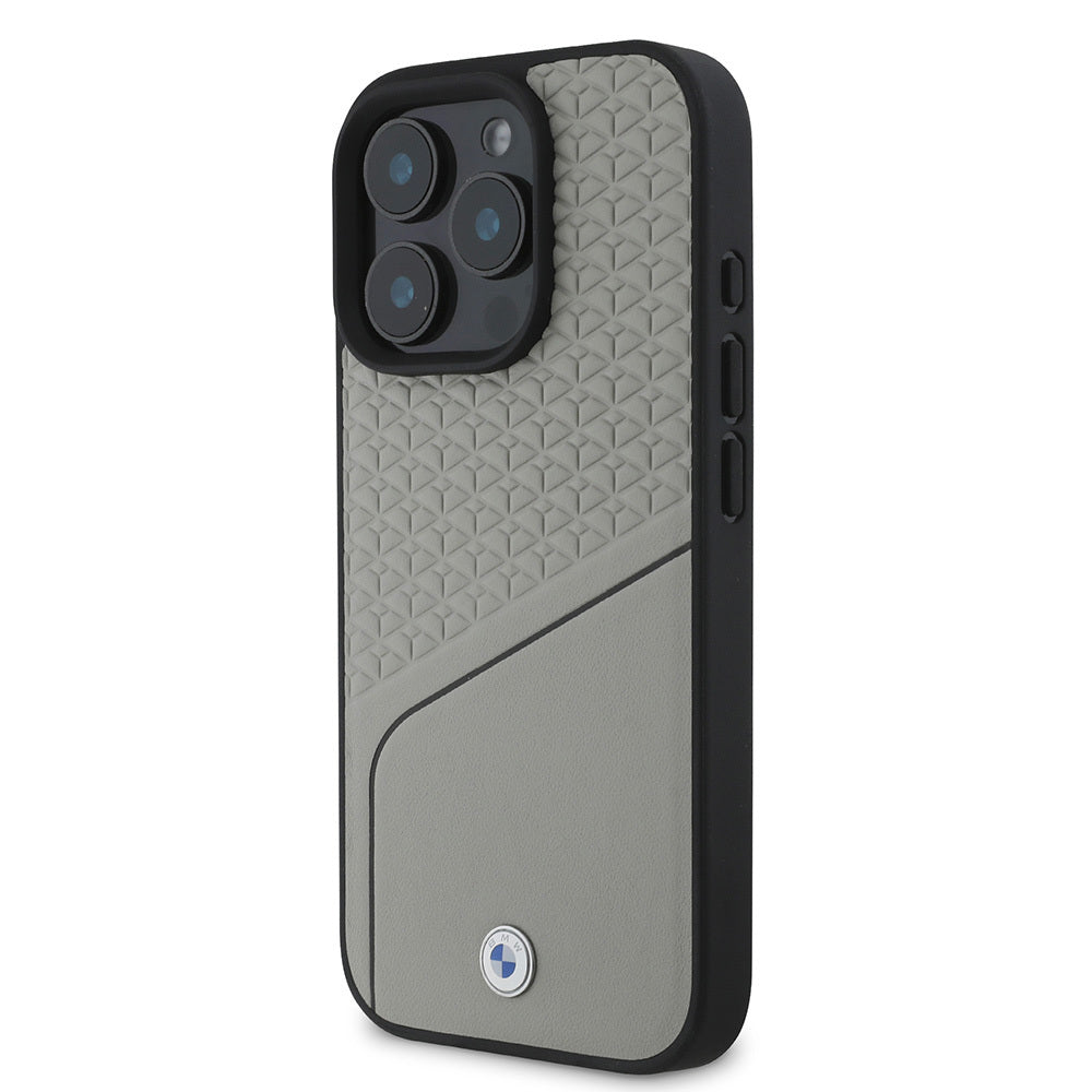 iPhone 16 Pro Max Kılıf BMW Orijinal Lisanslı M-safe Şarj Özellikli Metal Logolu Dokulu ve Çizgili Deri Kılıf