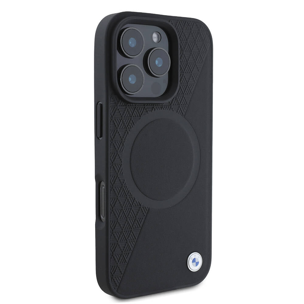 iPhone 16 Pro Max Kılıf BMW Orijinal Lisanslı M-safe Şarj Özellikli Metal Logolu Yarım Dokulu Circle Deri Kılıf