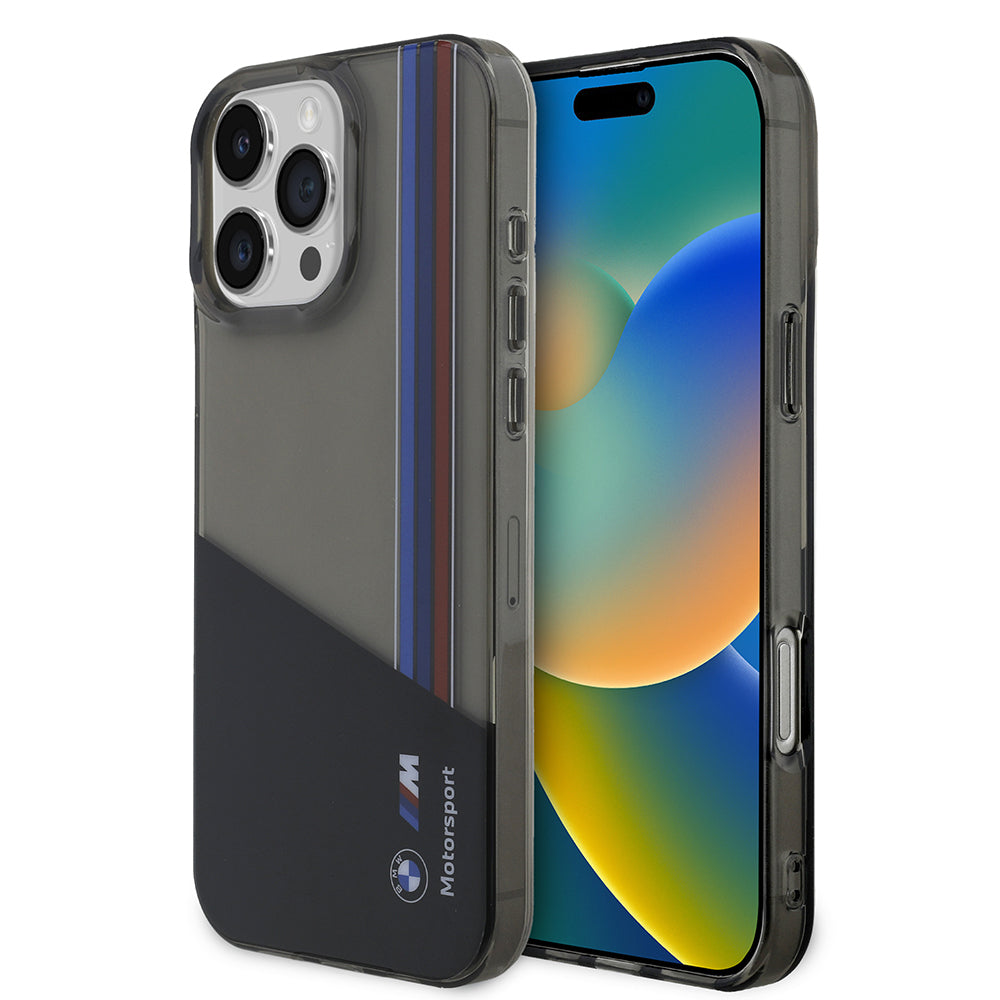 iPhone 16 Pro Max Kılıf BMW Orijinal Lisanslı Yarı Transparan M Dizayn Çizgili Kılıf