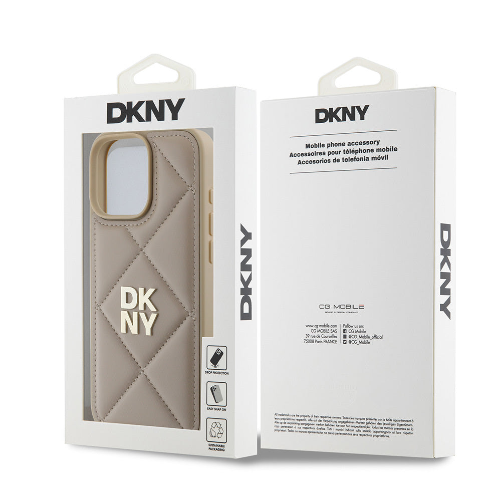 iPhone 16 Pro Max Kılıf DKNY Orijinal Lisanslı Kapitone Tasarımlı Metal Logolu Deri Kılıf