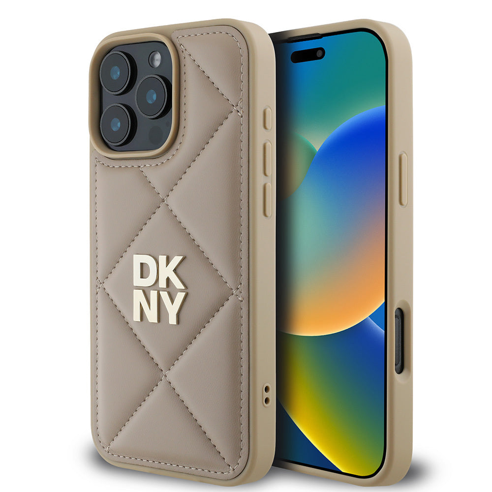 iPhone 16 Pro Max Kılıf DKNY Orijinal Lisanslı Kapitone Tasarımlı Metal Logolu Deri Kılıf