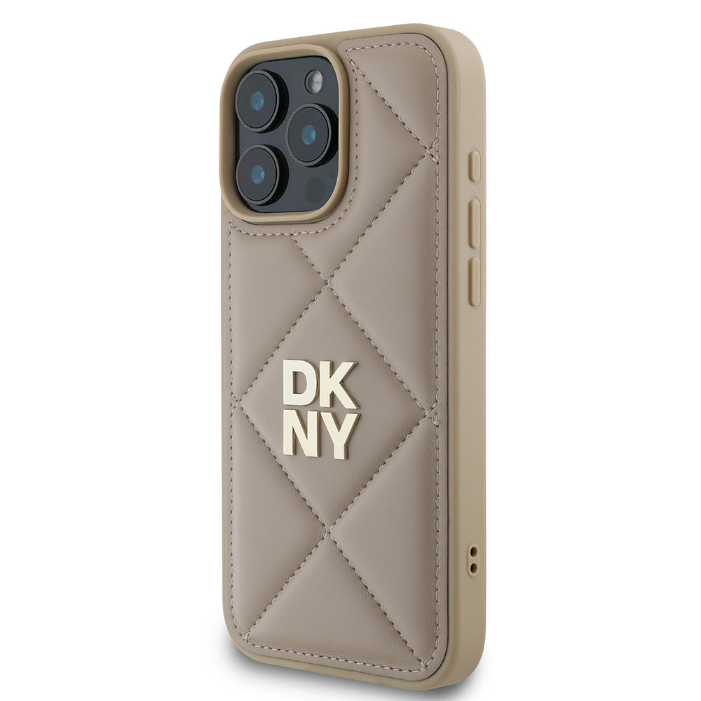 iPhone 16 Pro Max Kılıf DKNY Orijinal Lisanslı Kapitone Tasarımlı Metal Logolu Deri Kılıf