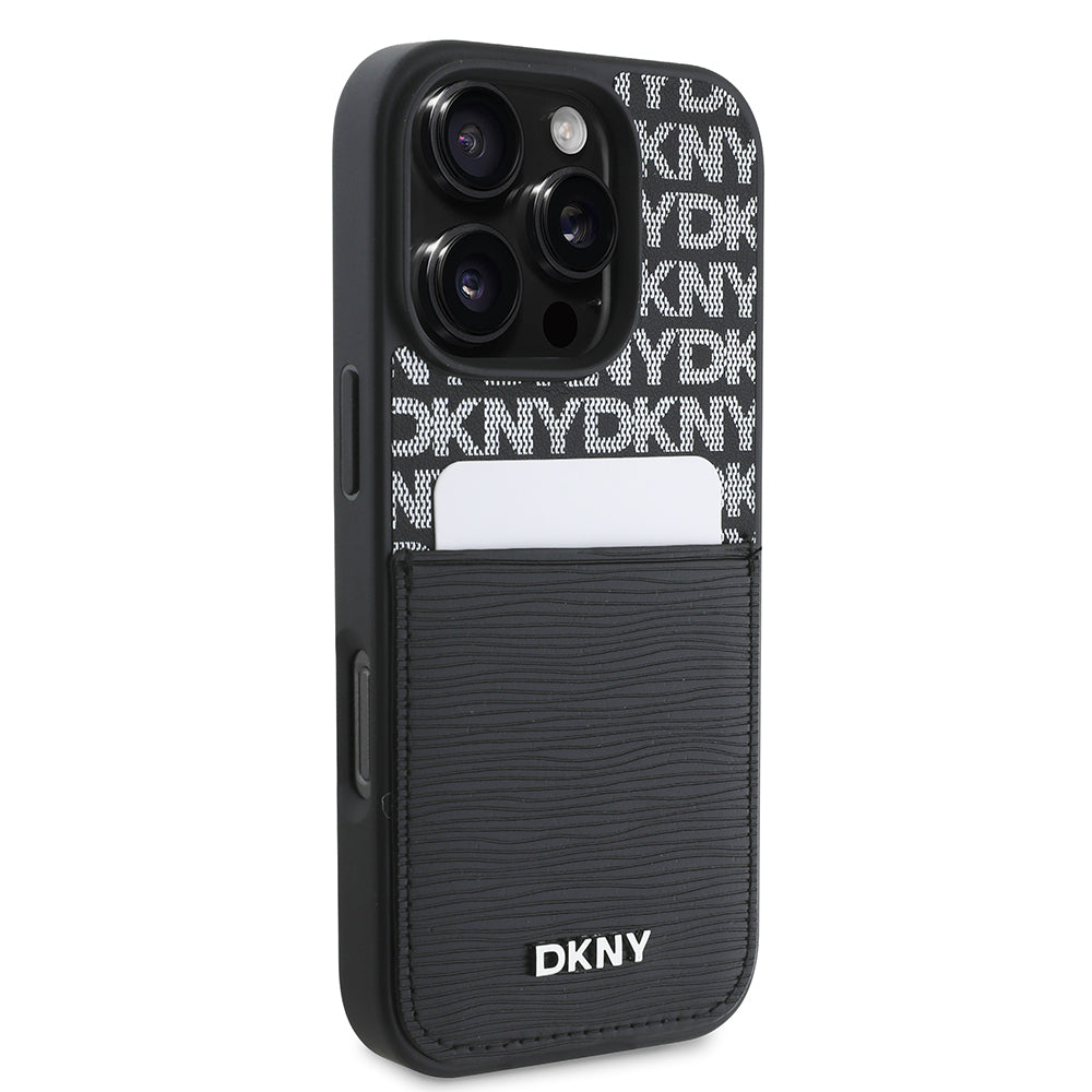 iPhone 16 Pro Max Kılıf DKNY Orijinal Lisanslı Kartlıklı 3D Yazılı Repeat Texture Pattern Kılıf
