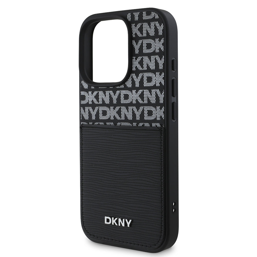 iPhone 16 Pro Max Kılıf DKNY Orijinal Lisanslı Kartlıklı 3D Yazılı Repeat Texture Pattern Kılıf
