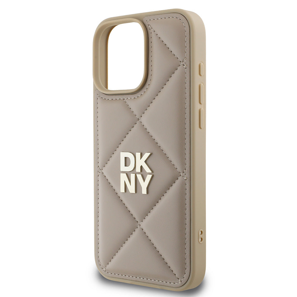 iPhone 16 Pro Max Kılıf DKNY Orjinal Lisanslı Kapitone Tasarımlı Metal Logolu Deri Kılıf