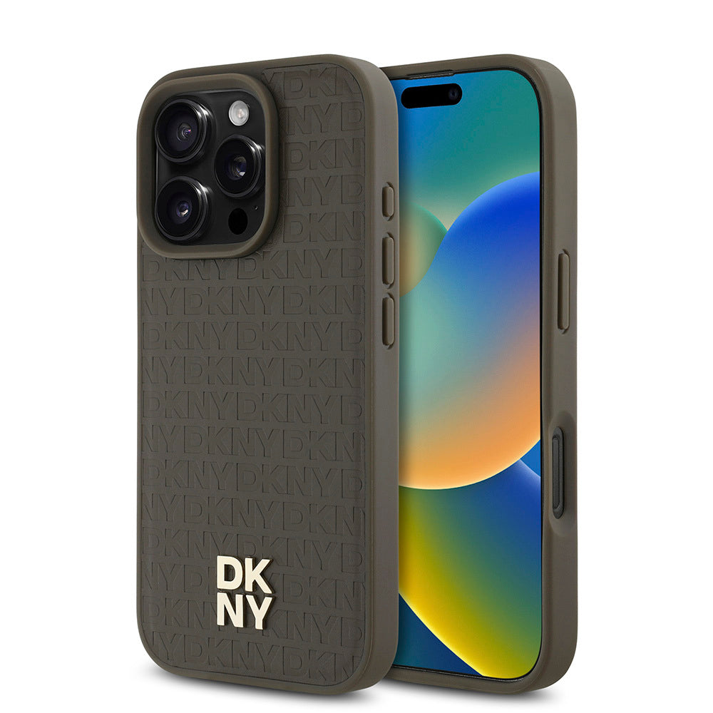 iPhone 16 Pro Max Kılıf DKNY Orjinal Lisanslı M-safe Şarj Özellikli 3D Yazılı Repeat Pattern Kılıf