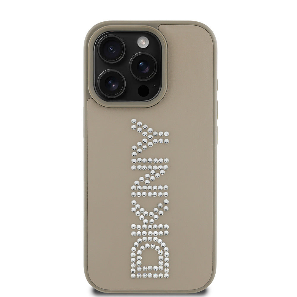 iPhone 16 Pro Max Kılıf DKNY Orjinal Lisanslı Taşlı DKNY Yazılı Metalik Rhinestones PU Deri Kılıf