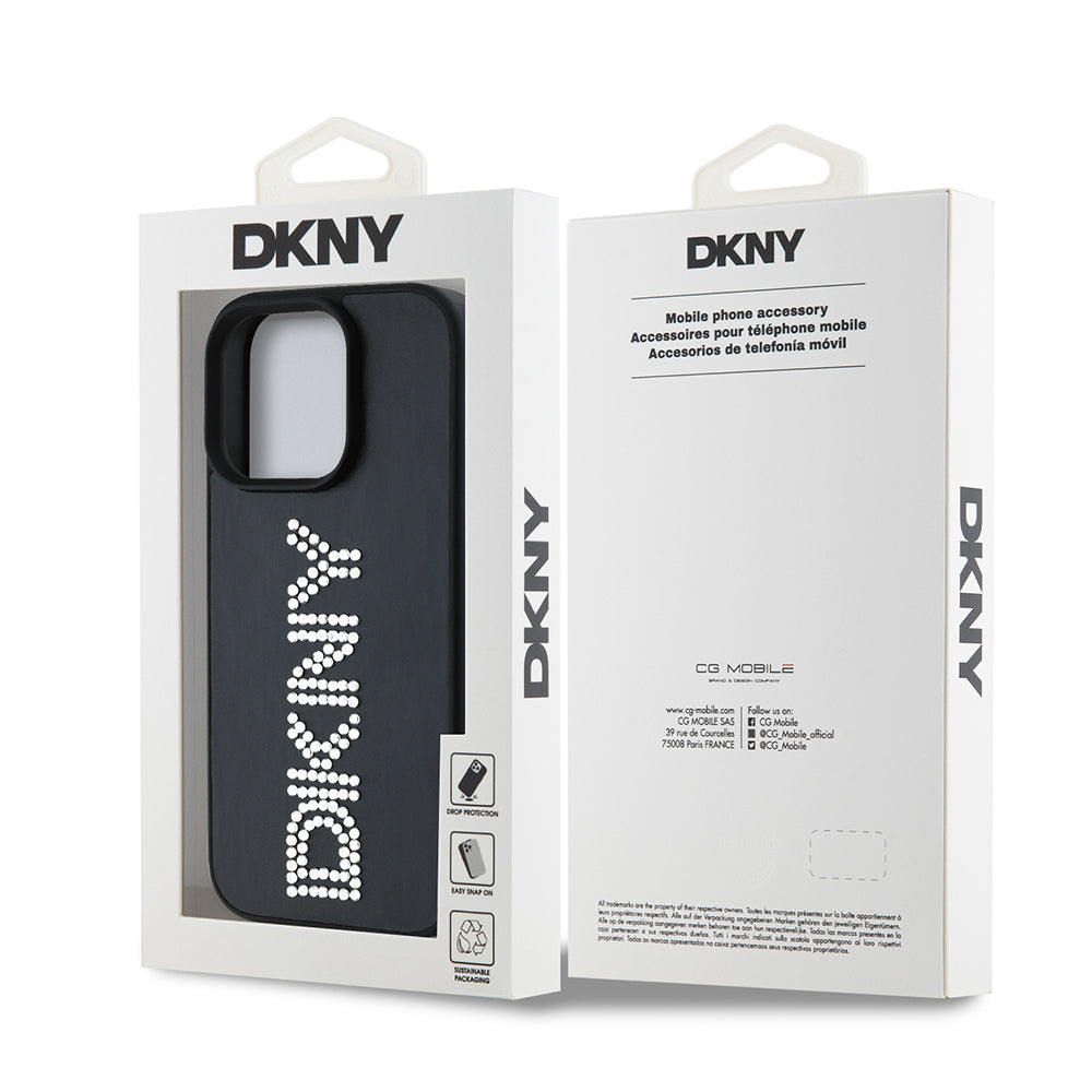 iPhone 16 Pro Max Kılıf DKNY Orjinal Lisanslı Taşlı DKNY Yazılı Metalik Rhinestones PU Deri Kılıf