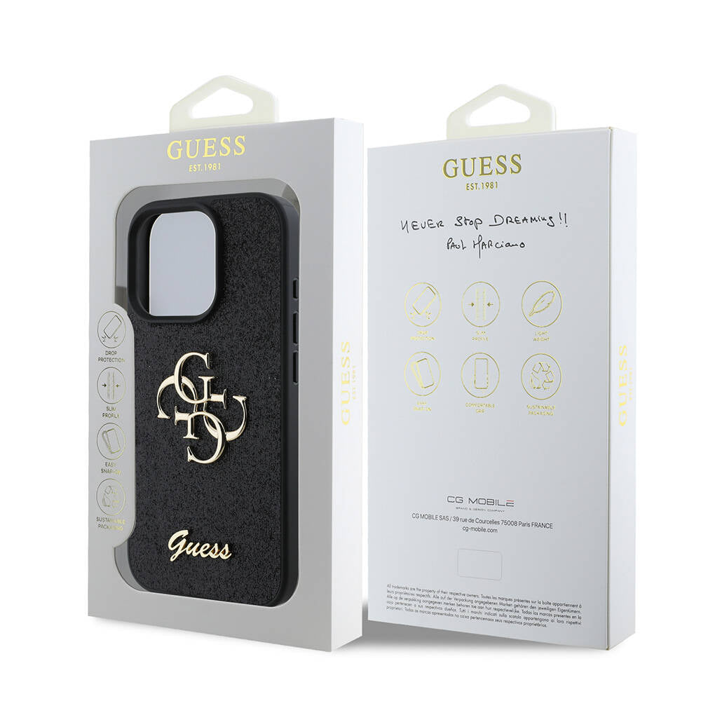 iPhone 16 Pro Max Kılıf Guess Orijinal Lisanslı 4G Büyük Metal Logolu Glitter Kılıf