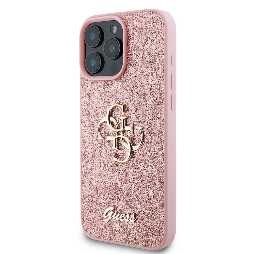 iPhone 16 Pro Max Kılıf Guess Orijinal Lisanslı 4G Büyük Metal Logolu Glitter Kılıf