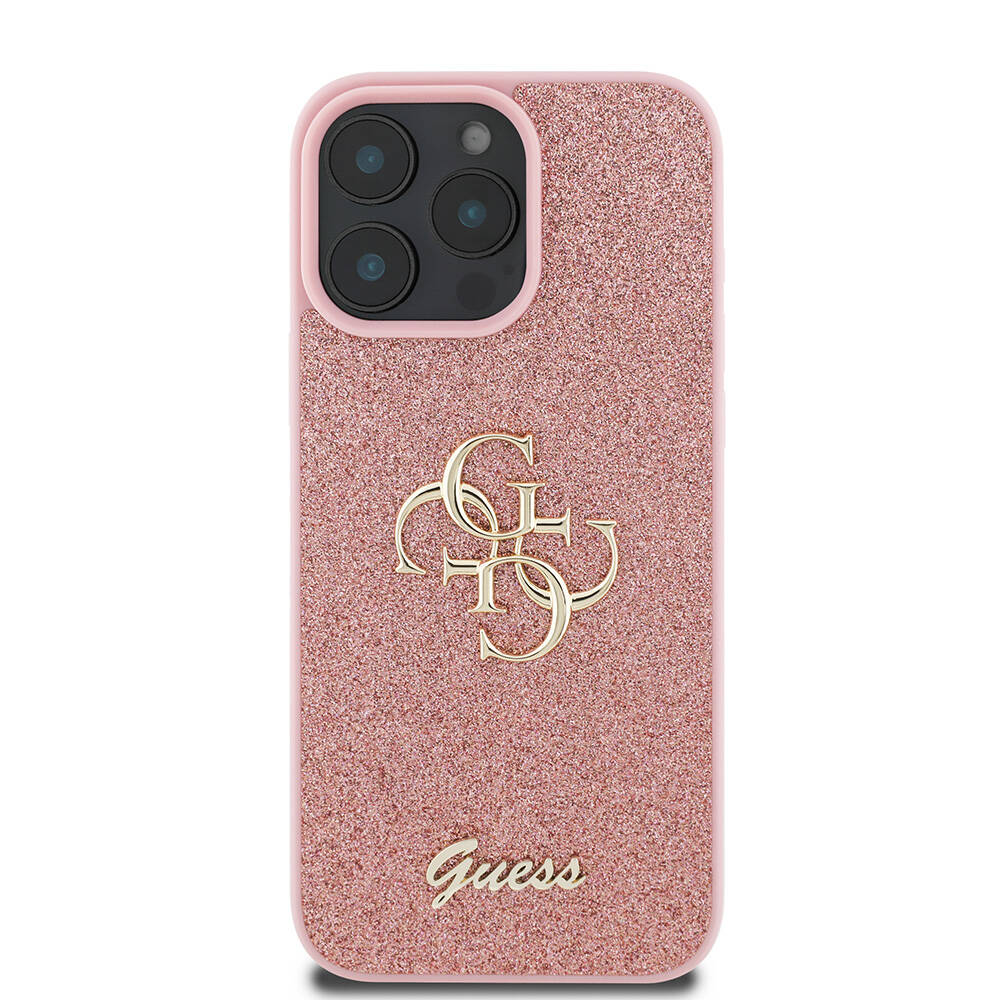 iPhone 16 Pro Max Kılıf Guess Orijinal Lisanslı 4G Büyük Metal Logolu Glitter Kılıf