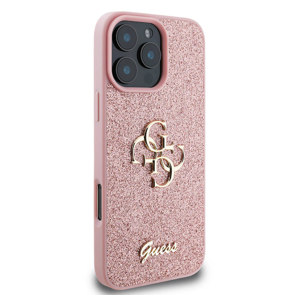 iPhone 16 Pro Max Kılıf Guess Orijinal Lisanslı 4G Büyük Metal Logolu Glitter Kılıf