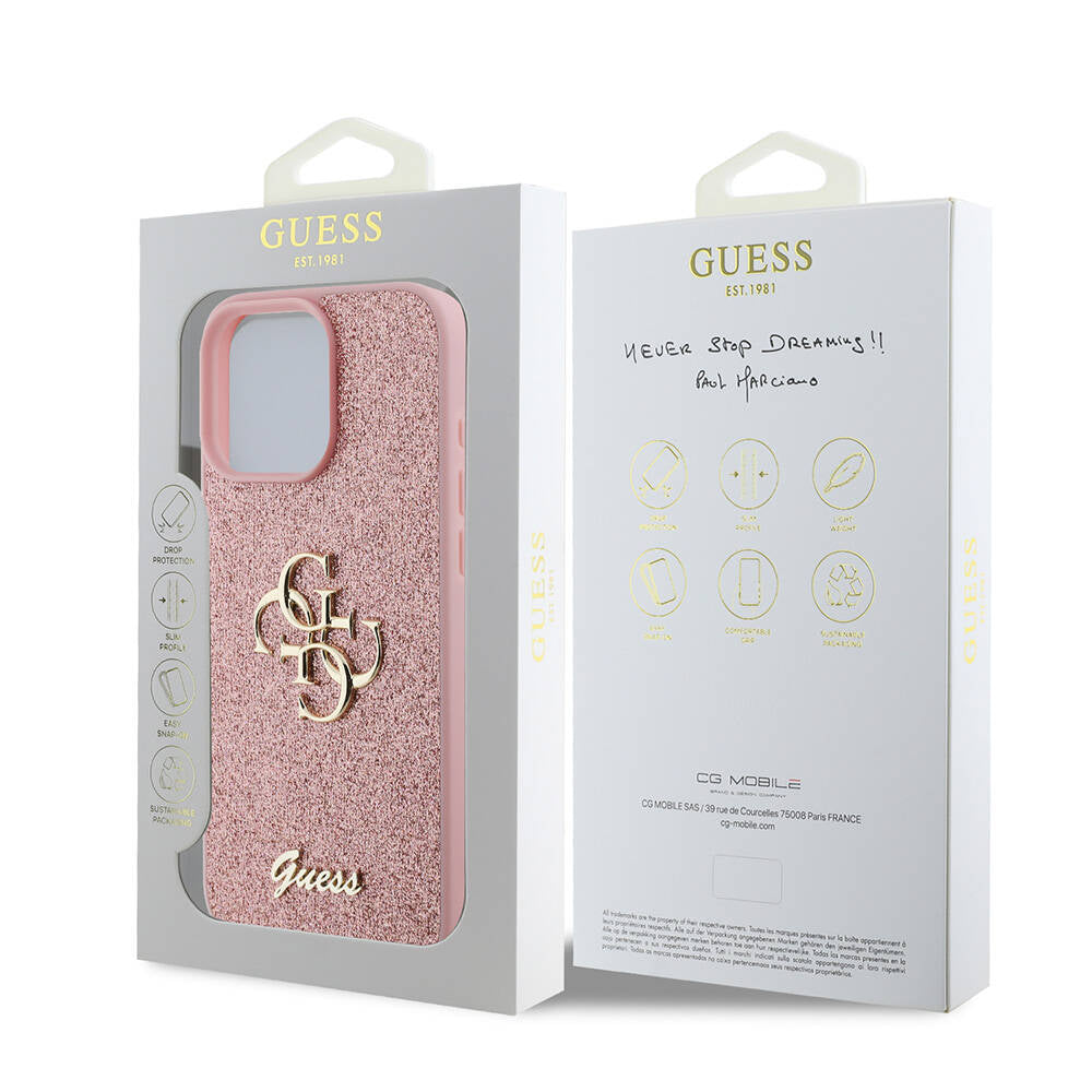 iPhone 16 Pro Max Kılıf Guess Orijinal Lisanslı 4G Büyük Metal Logolu Glitter Kılıf