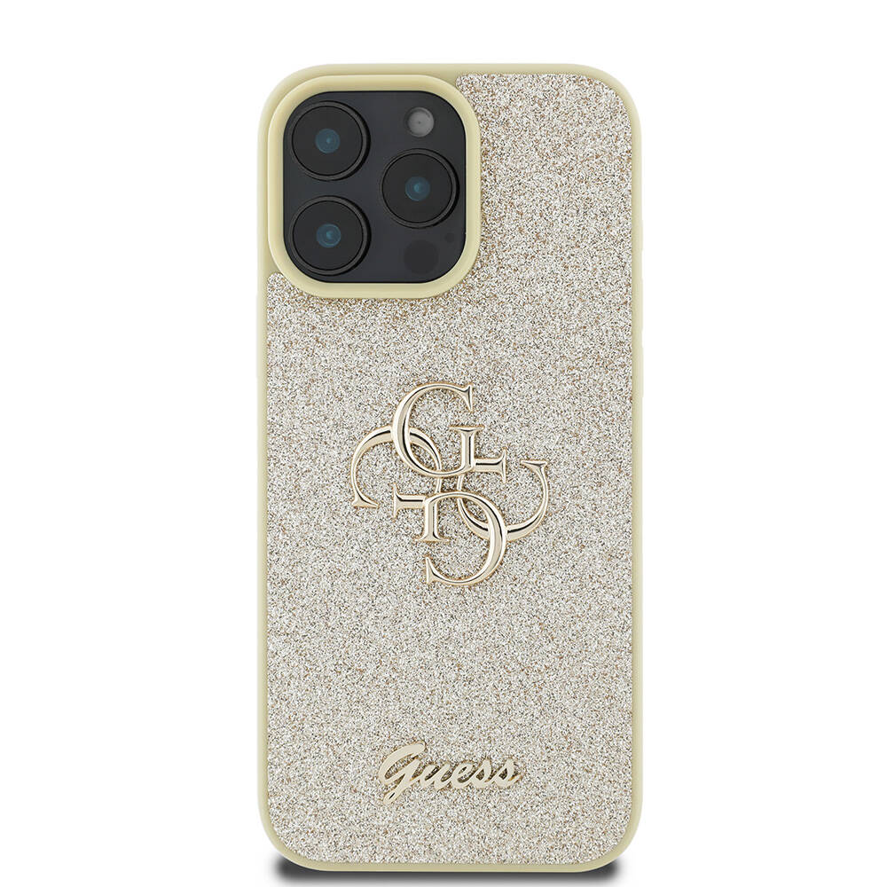 iPhone 16 Pro Max Kılıf Guess Orijinal Lisanslı 4G Büyük Metal Logolu Glitter Kılıf